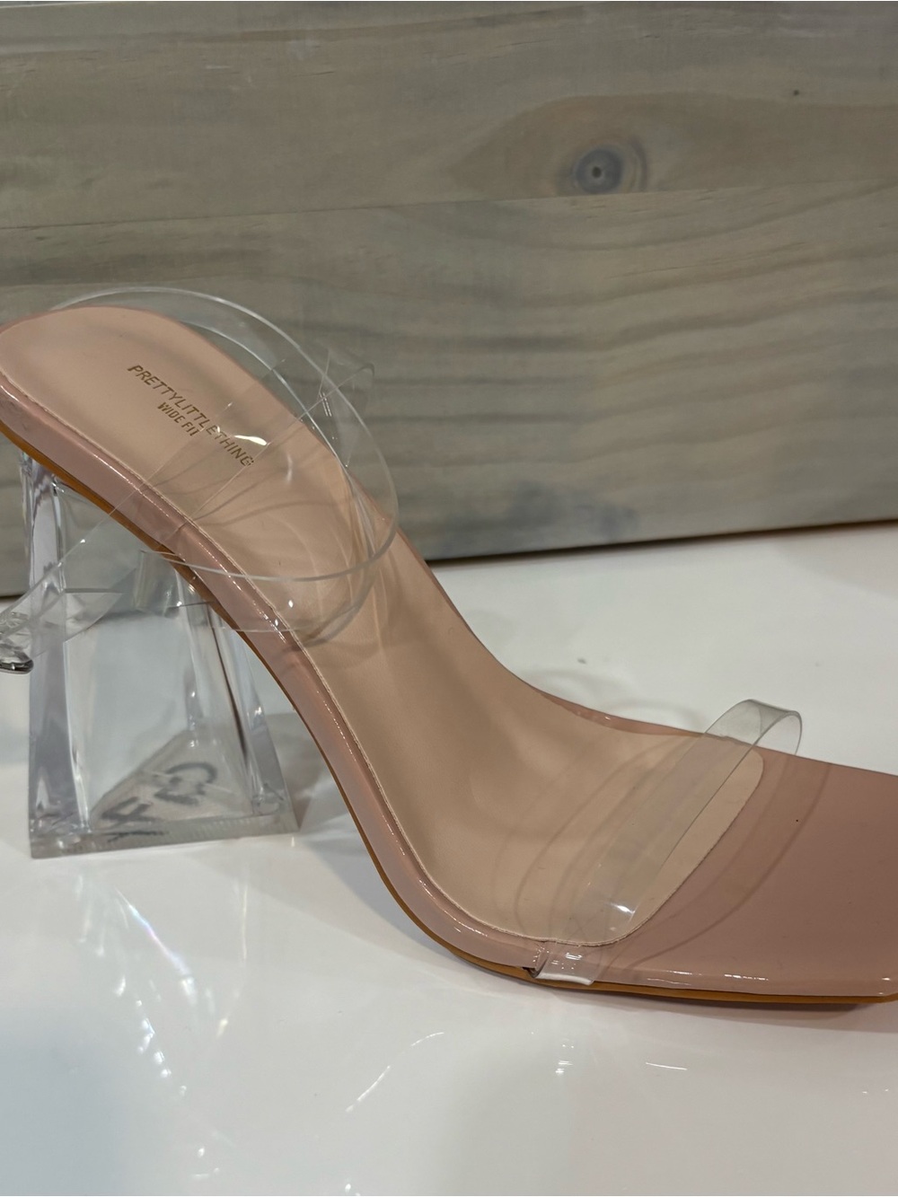 PrettyLittleThing Clear Strap Nude Block Heel Sandals - Picture 2 of 9